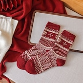 Недорогие Носки-Women's Crew Socks Thick Winter Warm Socks Christmas Outdoor Holiday Plaid Polyester Basic Classic Casual Elastic Warm 1 Pair