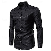 cheap Men's Smart Casual Shirts-Men's Shirt Casual Shirt Button Up Shirt Prom Shirt Black Wine Purple Gold Long Sleeve Plain Textured Lapel Party Daily Jacquard Clothing Apparel Fashion Smart Casual