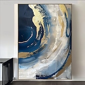 economico Quadri astratti-dipinto a olio fatto a mano su tela, decorazione artistica da parete astratta blu dorato per la casa, soggiorno, camera da letto, decorazione con cornice allungata, dipinto appeso/dipinto arrotolato
