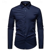 preiswerte Businesshemden für Herren-Herren Hemd Kleidhemd Knopfhemd Einfach Hochzeit Party Schwarz Weiß Wein Marineblau Langarm Revers Frühling Herbst Bekleidung Patchwork