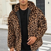 voordelige Herenjacks &amp; jassen-Voor heren Winterjack Jas van imitatiebont Dagelijks Vakantie Thermisch Warm Fleece Herfst Winter Luipaard Modieus Streetwear Capuchon Normaal Imitatiebont Geel Jacks