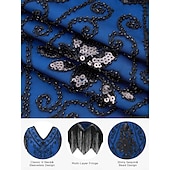 abordables Robes des années 1920-Set Rétro Vintage Années Folles Années 1920 Mi-long Robe Charleston Robe de cocktail Costume élégant avec accessoires Manches courtes Gatsby le Magnifique Fille Flapper Paillettes Frange à pompons