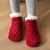 cheap Men's Socks-Men's 1 Pair Socks Sherpa Lined Socks Casual Socks Winter Socks Black Wine Color Plain Vacation Daily Knitted Warm Winter Fashion Casual