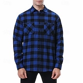 halpa Miesten päällyspaidat-Miesten Paita Rento paita Flanellipaita Button Up paita Päällyspaita Ruudullinen Kausaliteetti Päivittäin Laivaston sininen Pitkähihainen Kauluskäänne 봄 &amp; Syksy Vaatetus