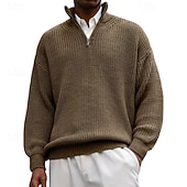 cheap Men's Pullover Sweater-Men's Sweater Pullover Sweater Jumper Quarter Zip Pullover Sweater Ribbed Knit Regular Tops Knitted Slim Fit Plain Standing Collar Knitwear Contemporary Casual Daily Wear Clothing Apparel Spring Fall