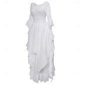 cheap Dresses-Retro Vintage Medieval Renaissance Dress Masquerade Regency Inspired Dress Viking Outlander Vikings Plus Size Elven Fancy Dress Women's Celtic Pirate Fantasy Masquerade Party / Evening Adults' Dress