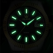 billiga Kvartsklockor-Den nya Olevs Varumärkets Enkla Herrars Affärs Kvarts Klocka Med Luminös Kalender I Guld Arbetsfärg Är En Klassisk Mode Och Trendig Herrars Avslappnade Vattentåliga Sport Armbandsur