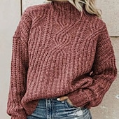 ieftine Culori Solide-Pentru femei Pulover Plover Elegant Modă Șic Stradă Culoare solidă Guler Pe Gât Peteci Tricotat Imprimeu Manșon Lung Topuri obișnuite Tricotat În aer liber Zilnic Concediu Negru Alb Toamnă Iarnă