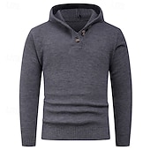 preiswerte Herrenpullover-Herren Pullover Strickpullover Gerippt Stricken Normale Oberteile Knöpfe Gestrickt Einfach Mit Kapuze Mode Basic Urlaub Alltagskleidung Bekleidung Herbst Winter Schwarz Hellgrau S M L