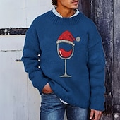 preiswerte Hässliche Pullover für Männer-Hässlicher Weihnachtspullover Herren Weinglas Pullover Strickware Rundhalsausschnitt Lässig Urlaub Straße Täglich 3D-Druck Stricken warm halten Langarm Frühling Herbst Winter Weiß Rote Blau