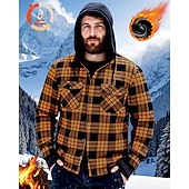 olcso flanel ingek-Férfi Shacket Ingkabát Téli kabát Kockás Vakáció Hétköznapi viselet Kék Hosszú ujj Kapucni Ősz Tél Ruházat Elülső zseb