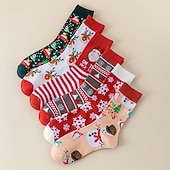 abordables Estilos de Navidad para hombres-Hombre 6 pares Paquetes múltiples Calcetín Calcetines para correr Calcetines informales Calcetines de Navidad Multi Color Color Papá Noel Cada Árbol de Navidad Navidad Vacaciones Deporte Básico Medio