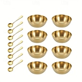 economico Set da Cucina-Set di 16 piatti rotondi in acciaio inox per salse, piatti dorati per salse, cucchiai dorati