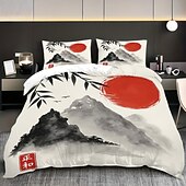 baratos Conjuntos de capa de edredão-Conjunto de capa de edredom de 3 peças com pintura a tinta estilo chinês para cama queen size, capa de edredom macia com 2 fronhas – hotel &amp;roupa de cama para quarto de hóspedes, aconchegante