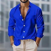 baratos Camisas de cetim masculinas-Homens Camisa Social Blusa de cetim Saia Camisa casual camisa de botão Camisa de formatura Tecido Casual Festa Azul Royal Verde Manga Longa Lapela Todas as Estações Roupa