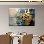 voordelige Abstracte schilderijen-Handmade Oil Painting Canvas Wall Art Decoration Modern Abstract Golden for Home Living Room Decor Stretched Frame Hanging Painting / Rolled Canvas (No Frame)