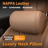 baratos Encostos de cabeça e Almofadas lombares-Almofada de encosto de cabeça de carro em couro sintético - suporte de pescoço ultramacio ergonômico com pressão zero, design respirável para todas as estações, adequado para a maioria dos veículos,