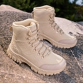 abordables Bottes de randonnée-Bottes de randonnée d&#039;extérieur beiges pour hommes avec semelle en caoutchouc antidérapante et construction respirante, bottes tactiques légères pour la randonnée, le camping et le port quotidien