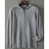 ieftine Pulover de lână pentru bărbați-Cardigan bărbătesc premium din lână pură cașmir, clasic, cu glugă, tricotat, cu buzunar cu fermoar, moale, călduros și respirabil