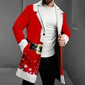 billige Julekostyme-Jul Herre 3D-utskrift Snøfnugg Ytterfrakk Frakk Varm Fritid Daglig Ferie Festival 2 i 1 Knapper Lomme foran Vår Høst Vinter Med hakk Langermet Rød Blå Lilla