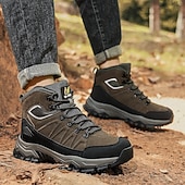 voordelige Winter- en sneeuwlaarzen-beige en zwarte waterdichte wandelschoenen voor heren met antislipzool en warme voering, outdoor trekkingschoenen voor winterkamperen en bergavonturen