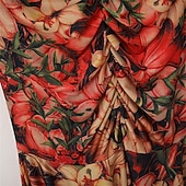 economico Sala da Ballo Standard-abito da ballo da sala con stampa floreale per donna - abito a trapezio con maniche lunghe e accenti gialli per competizioni, latino americani ed eventi di danza - rosso&amp;amp;floreale