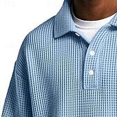 お買い得  メンズ クラシックポロ-男性用 ワッフルポロシャツ ゴルフシャツ カジュアル 祝日 ラペル 長袖 クール 平織り クラシック 秋 春 &amp; 秋 オールシーズン レギュラー ホワイト ライトグリーン ライトブルー ルビーレッド ネイビーブルー パープル ワッフルポロシャツ