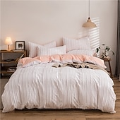 お買い得  羽毛布団カバーセット-3D刺繍の花柄寝具セット、ウォッシュドコットン4点セット、韓国風北欧風ベッドシーツセット、日本のミニマリスト風シンプル3点キルトカバーセット