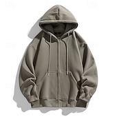 economico felpe con cappuccio da uomo di base-Per uomo Felpa con cappuccio Felpa con cappuccio a zip intera Aalbicocca Nero Bianco Vino Blu marino Con Cappuccio Semplice Coulisse Con zip Tasca Sport &amp; Outdoor Quotidiano Ferie Poliestere