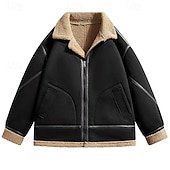 baratos Faux Suede Jackets-Men's Faux Suede Jacket Fleece Jacket Sherpa Jacket Brown Suede Jacket Casual Casual Daily Windbreaker Patchwork Pocket Winter Solid Color Vintage Fashion Shirt Collar Regular Black Brown Jacket