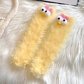 billiga Hemma kläder-Unika och roliga fula strumpor, fluffiga monsterstrumpor för kvinnor, mjuka plyschiga vinterstrumpor med aliendesign och 3D-ögon och leende, mysiga, pälsiga tofflor för hemmet eller present