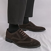 ieftine Brogue pantofi-Pantofi de mireasă brogue maro închis pentru bărbați, din piele ecologică – pantofi de mireasă clasici și sofisticați pentru miri