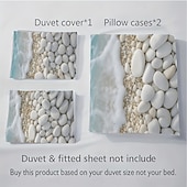 cheap Duvet Cover Sets-Beach Pebble Print 3-Piece Down Duvet Cover Set for Queen Bed, Soft Comforter Cover with 2 Pillowcases – Hotel &amp; Guest Room Bedding, Cozy &amp; Comfortable