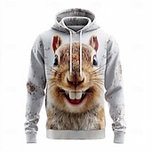 economico Stampa animale-Per uomo Animale 3D Scoiattolo Felpa con Cappuccio Felpa Esagerato Cool Festa Manica Lunga Girocollo All'aperto Abbigliamento casual alla moda Club Bianco 1 Bianco 2 Bianco 3 Coulisse Autunno Inverno