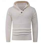 preiswerte Herrenpullover-Herren Pullover Strickpullover Gerippt Stricken Normale Oberteile Knöpfe Gestrickt Einfach Mit Kapuze Mode Basic Urlaub Alltagskleidung Bekleidung Herbst Winter Schwarz Hellgrau S M L