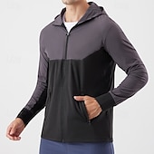 tanie Kurtki biegowe-Męskie Kolorowy blok Kurtka sportowa Jesień / Zima Kaptur Długi rękaw Athleisure Ochrona przed słońcem Lekki Siłownia Piesze wycieczki Bieganie Trening Joga Czarny Niebieski Ciemnoniebieski Odzie