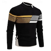 abordables suéter de los hombres-Hombre Suéter de punto Estriado Tejer Tops regulares De Punto Raya Cuello Barco Moda Básico Vacaciones Ropa Cotidiana Ropa Otoño Invierno Negro Blanco S M L