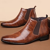 economico Stivali Chelsea-stivali chelsea da uomo in vera pelle sintetica color cuoio con pannelli laterali elastici e finitura liscia, eleganti stivaletti eleganti per lavoro, feste e occasioni formali