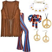 cheap Outfits-Set Retro Vintage 1970s Outfits Vest Bell Bottom Pants with Accessories Hippie Fancy Dress Women's Halloween Carnival Casual Daily Music Festival Adults' Cravat Top Pants