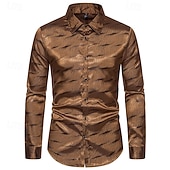 cheap Men's Smart Casual Shirts-Men's Shirt Casual Shirt Button Up Shirt Prom Shirt Black Wine Purple Gold Long Sleeve Plain Textured Lapel Party Daily Jacquard Clothing Apparel Fashion Smart Casual