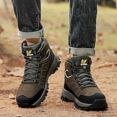 voordelige Winter- en sneeuwlaarzen-beige en zwarte waterdichte wandelschoenen voor heren met antislipzool en warme voering, outdoor trekkingschoenen voor winterkamperen en bergavonturen