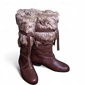 billige Riding Boots-Brune middelalderstøvler i kunstskinn til herre – fôr i kunstpels med stilig stroppdetalj, ideelle for historiske gjenskapninger, cosplay og vinterantrekk