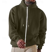 cheap Fleece Hoodie-Men's Hoodie Full Zip Hoodie Pullover Hoodie Sweatshirt Fleece Hoodie Wine Red Hooded Plain Zipper Casual Daily Sports &amp; Outdoor Streetwear Cool Sportswear All Seasons Clothing Apparel Hoodies