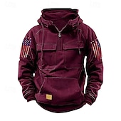 billige grunnleggende hettegensere for menn-Herre Hattetrøje Hettegenser med glidelås Svart Rosa Vin Blå Grønn Med hette Nasjonalflagg Snorer Lomme Sport &amp; Utendørs Daglig Ferie Gatemote Grunnleggende Fritid Vår Høst Klær Gensere Gensere