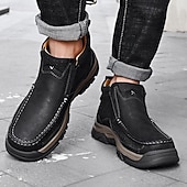 tanie Botki-brązowe, wsuwane buty męskie ze skóry ekologicznej – wygodne i wytrzymałe, z amortyzowaną wkładką, idealne do noszenia na co dzień, aktywności na świeżym powietrzu i codziennego użytku