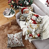 Недорогие рождественское постельное белье-Рождественская наволочка с рисунком елки, оленя, снеговика, декоративная наволочка для дивана, гостиной, спальни, декор для дома и праздника