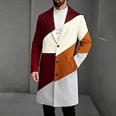cheap Men's Print Lightweight Coats-Men's Geometric Color Block Lightweight Jacket Overcoat Thermal Warm Casual Business Daily 3D Print Buttons Front Pocket Spring Fall Winter Notch Long Sleeve White Red Blue