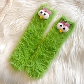 billiga Hemma kläder-Unika och roliga fula strumpor, fluffiga monsterstrumpor för kvinnor, mjuka plyschiga vinterstrumpor med aliendesign och 3D-ögon och leende, mysiga, pälsiga tofflor för hemmet eller present
