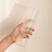 Недорогие Скульптуры-1 шт. Современная и простая декоративная ваза в полоску, прозрачное стекло, гидропонная цветочная композиция, небольшая цветочная ваза для гостиной, обеденного стола, подходит для семейного обеденного