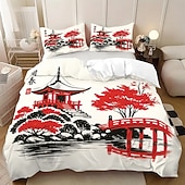 baratos Conjuntos de capa de edredão-Conjunto de capa de edredom de 3 peças com pintura a tinta estilo chinês para cama queen size, capa de edredom macia com 2 fronhas – hotel &amp;roupa de cama para quarto de hóspedes, aconchegante